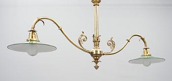 TAKLAMPA/BILJARDLAMPA, mässing, 1900-talets slut.
