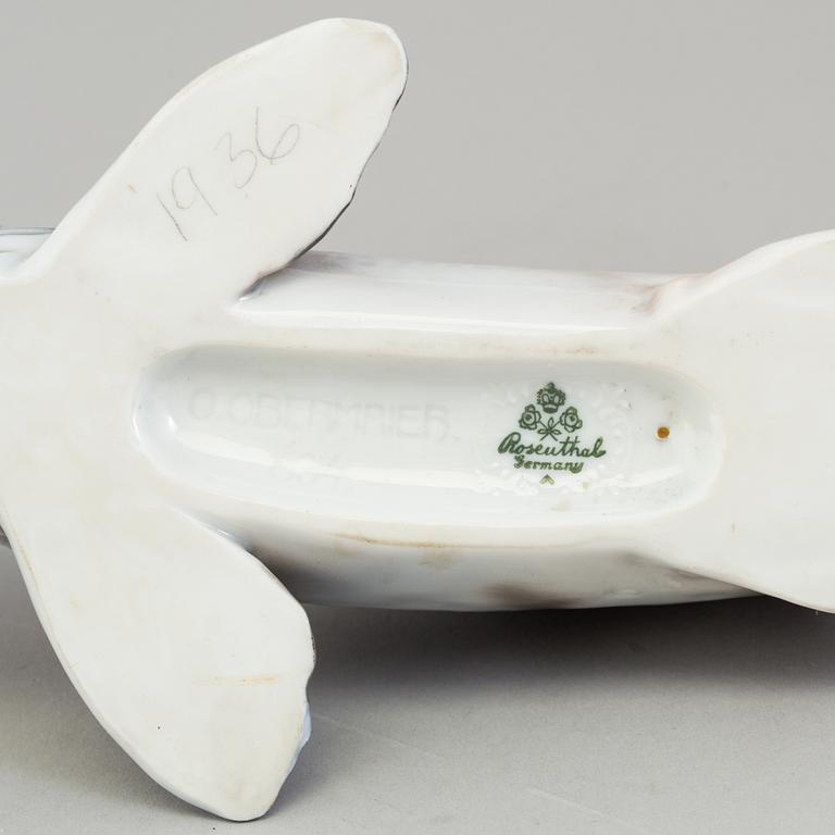 OTTMAR OBERMAIER, a porcelain figurine of a pike, Rosenthal, Germany.