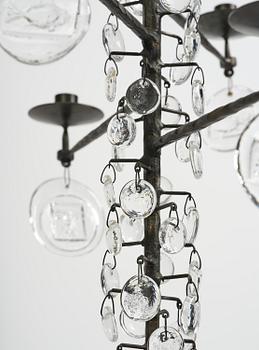 Erik Höglund, a wrought iron and glass chandelier, Boda Smide.