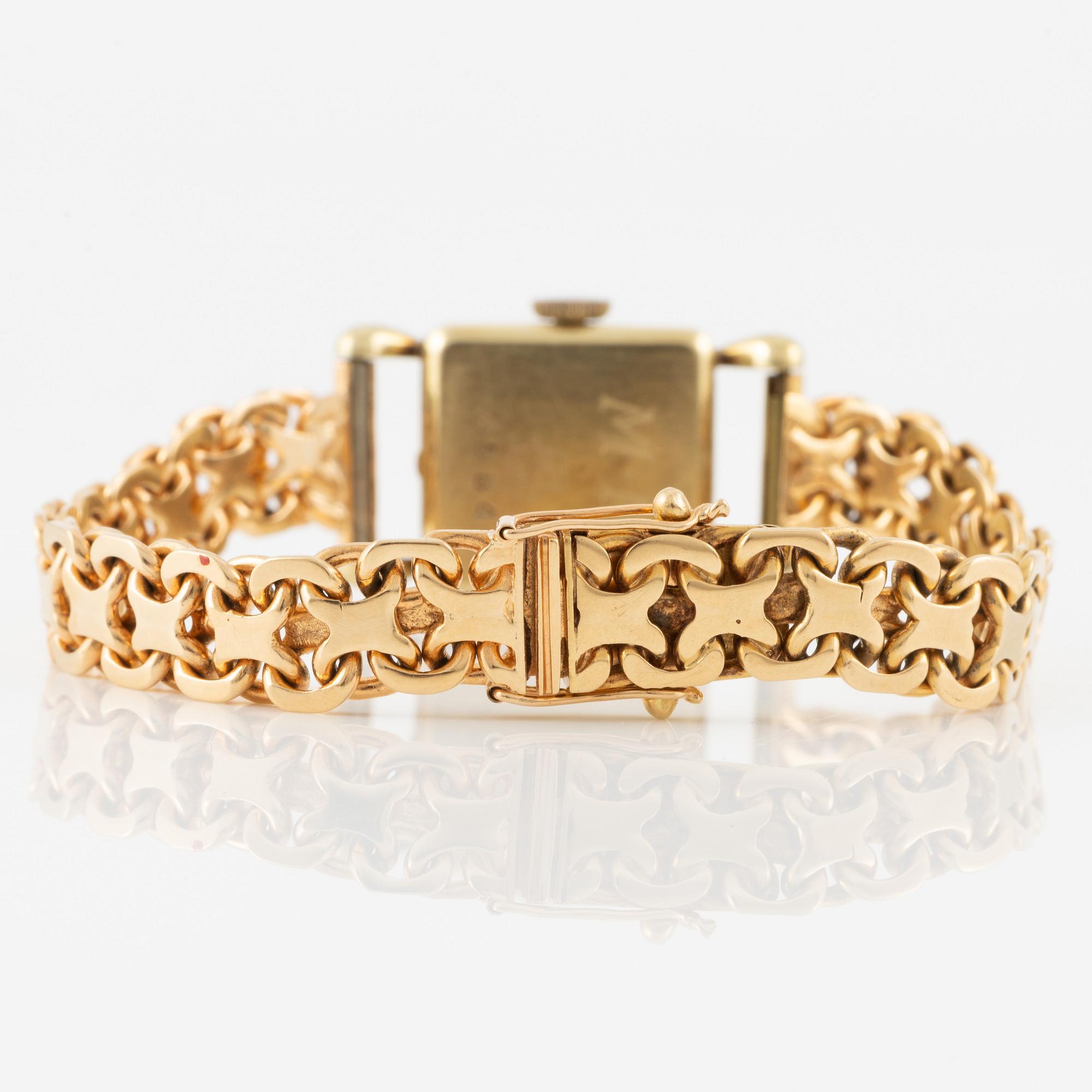 Miba, wristwatch, 14K gold, bracelet 18K gold, 17 mm.