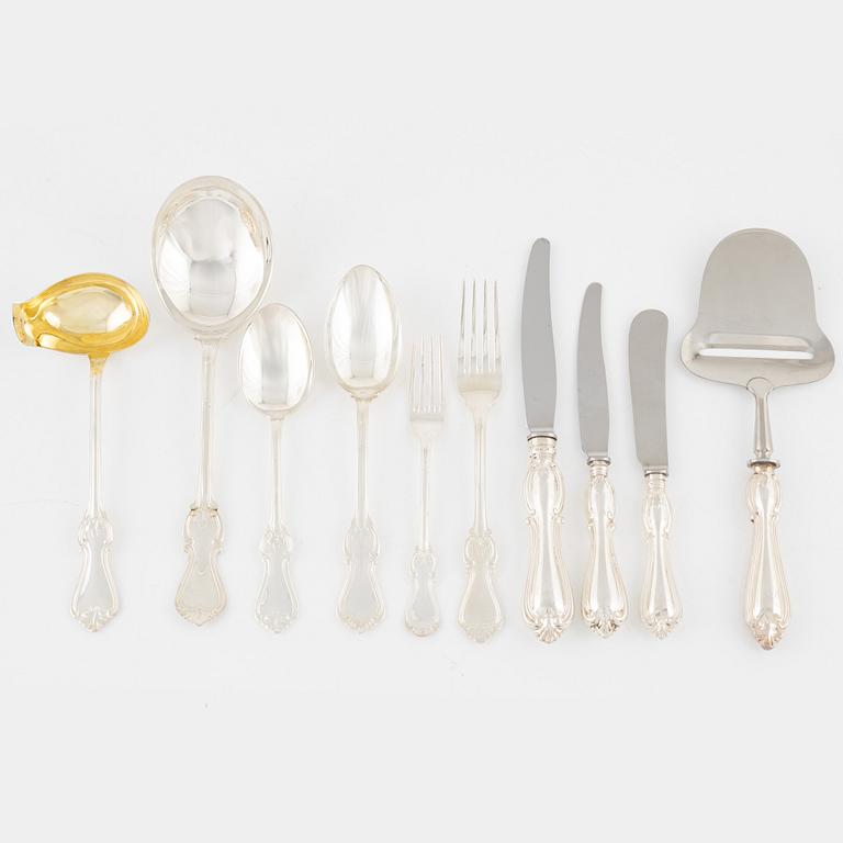 An 101-piece silver cutlery, model 'Olga', predominantly GAB, Eskilstuna, including pieces from 1974.