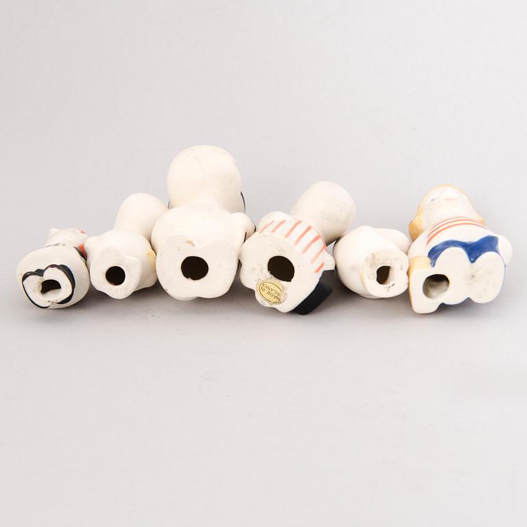 TUULIKKI PIETILÄ, Moomin, six different porcelain figurines, Arabia, Finland 1990s.