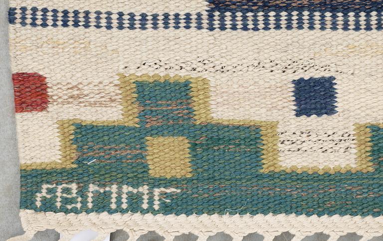 RUG. "Blå heden". Flat weave (rölakan). 227 x 162,5 cm. Signed AB MMF.