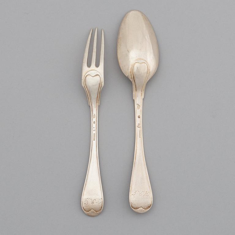 A set of 25 dessert-spoons and forks, mark of Julius Marianus Bergs, Stockholm 1783.