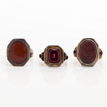 Rings, 3 pcs, silver, glass, Finland 19th century.