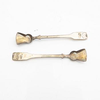Petter Adolf Sjöberg saltkar ett par samt skedar Sengustavianska silver Stockholm 1820.