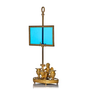 161. A Russian Empire ormolu and patinated bronse two-light lamp, early 19th century.