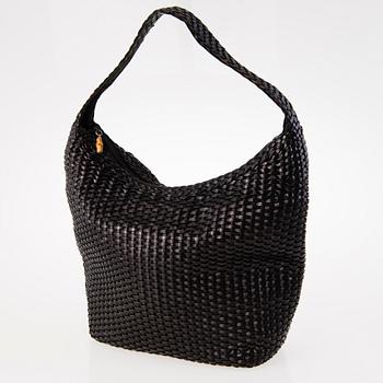 GUCCI 1980s Black leather Woven Hobo Bag.