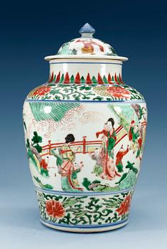 1329. A wucai jar and cover, Transition, mid 17th Century.