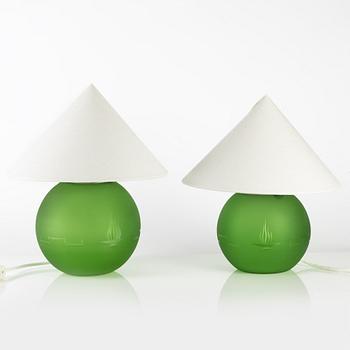 Elis Bergh, attributed to, a set of two Swedish Grace table lamps, Kosta, 1930s.