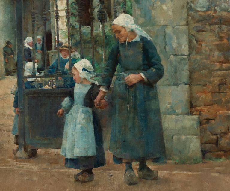 Stanhope A. Forbes, Outside Chapelle Saint-David in Quimperlé, scene from Brittany.