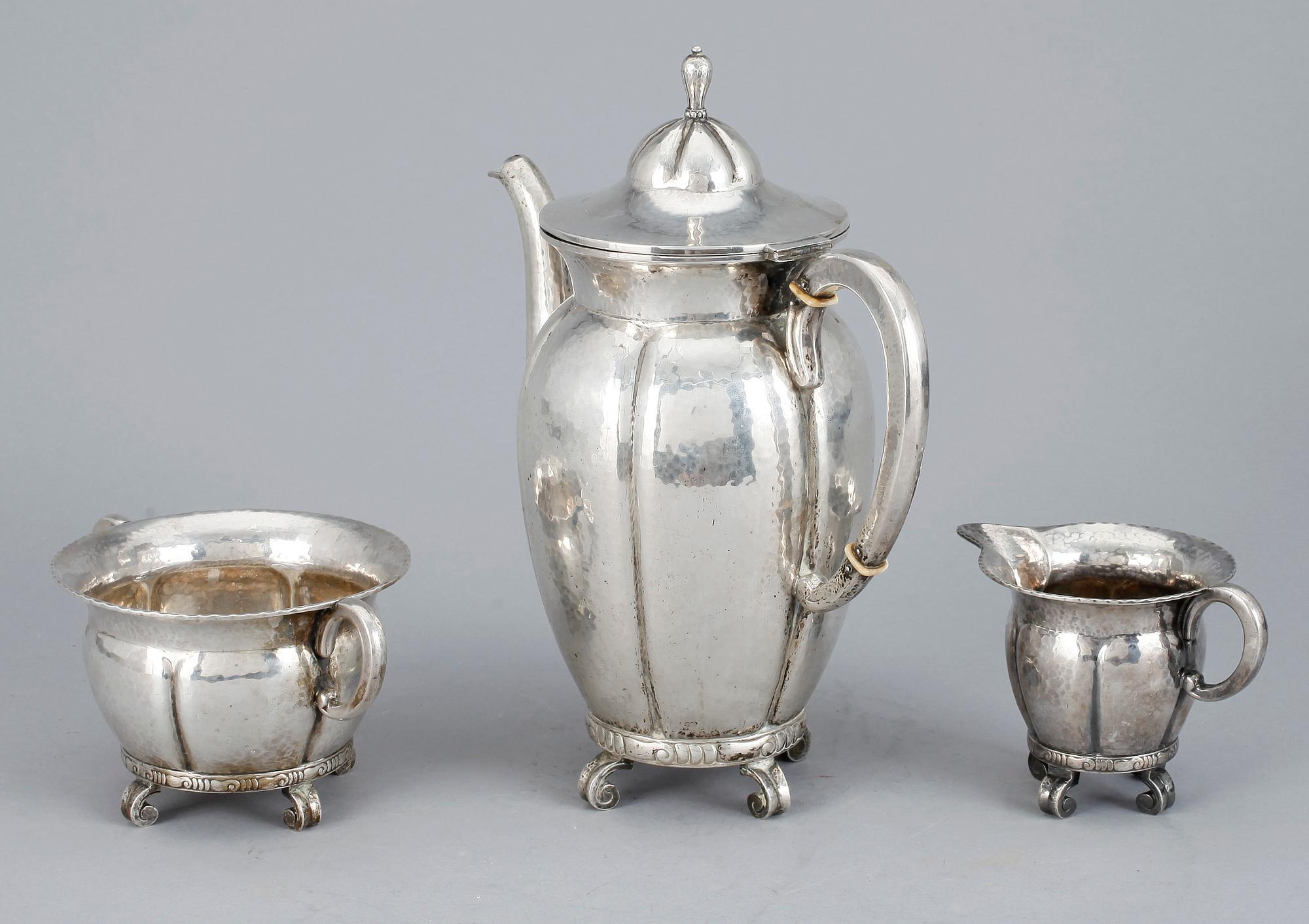 SERVIS, 3 delar, silver, K. Andersson, Stockholm, 1918. Totalvikt ca 1100 gram.