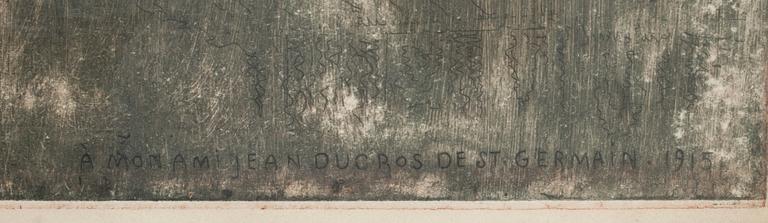 OKÄND KONSTNÄR, etsning, otydligt signerad med dedikation och daterad 1925.