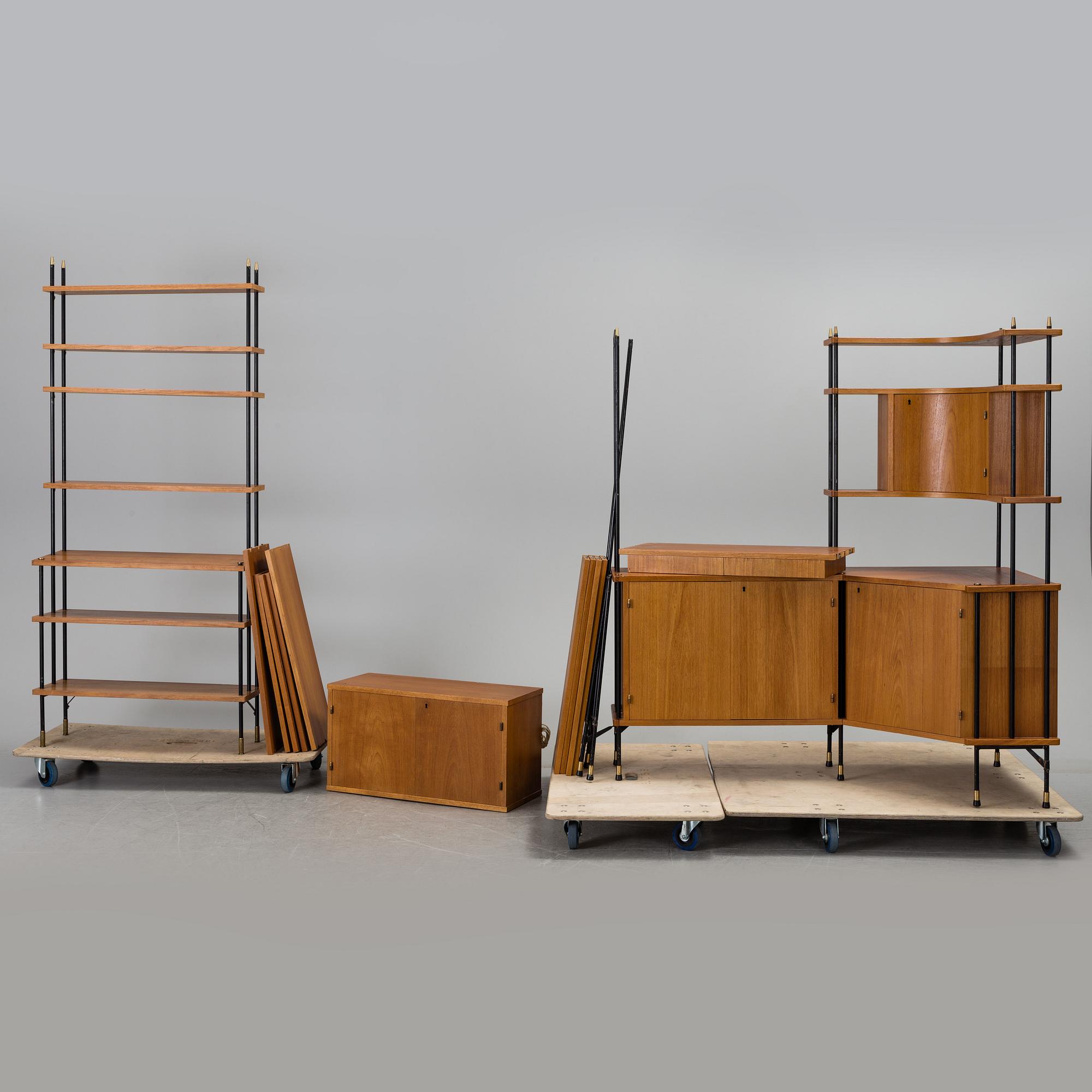 A mid 20th century "Prydno" shelving system by Bröderna Gustafsson Möbelfabrik, Virserum.