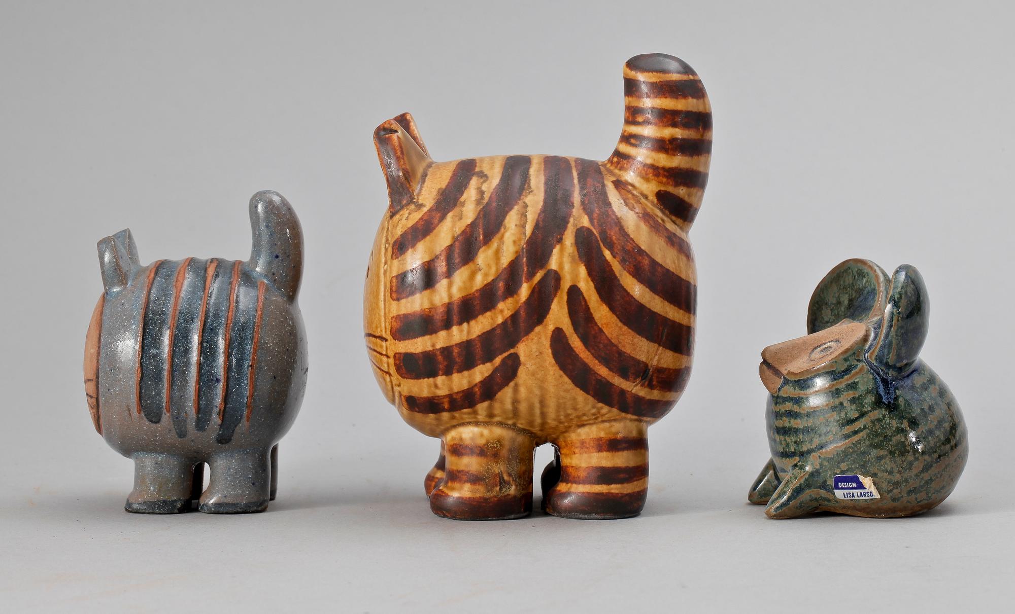 FIGURINER, 3 st, stengods. Lisa Larson, Gustavsberg.