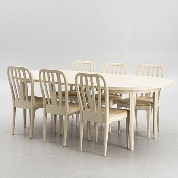Carl Malmsten, six 'Juni' chairs and a dining table, second half of the 20th Century.