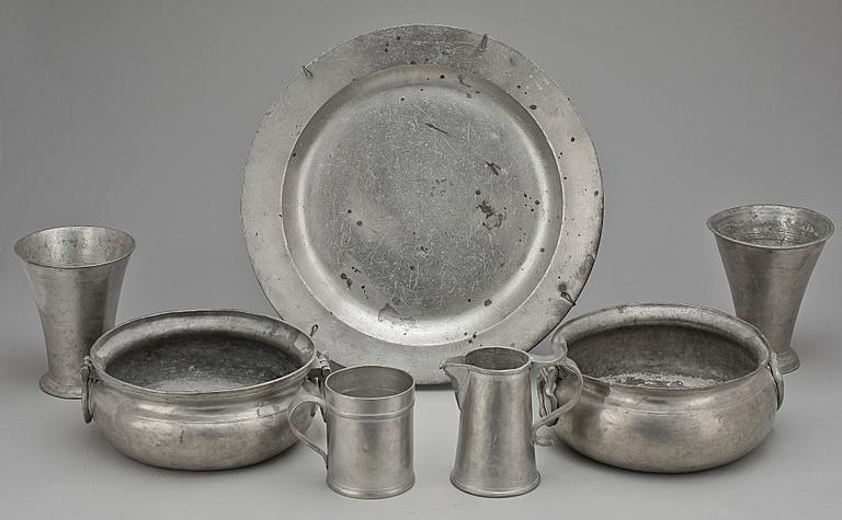 PARTI TENN, 7 delar, 1700/1800-tal.