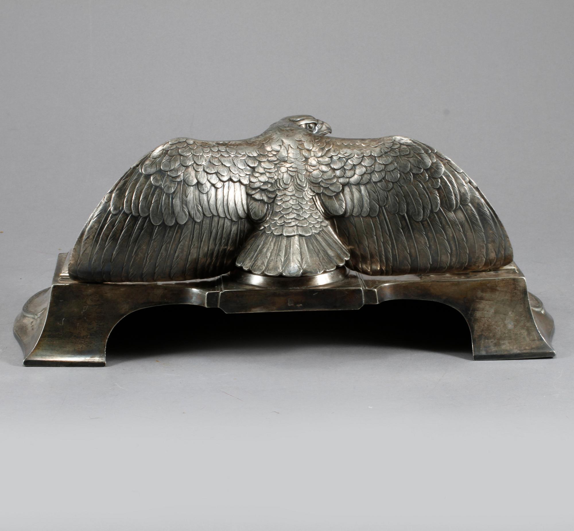 SKRIVBORDSUPPSATS, 3 delar, vitmetall, WMF, jugend, tidigt 1900-tal.