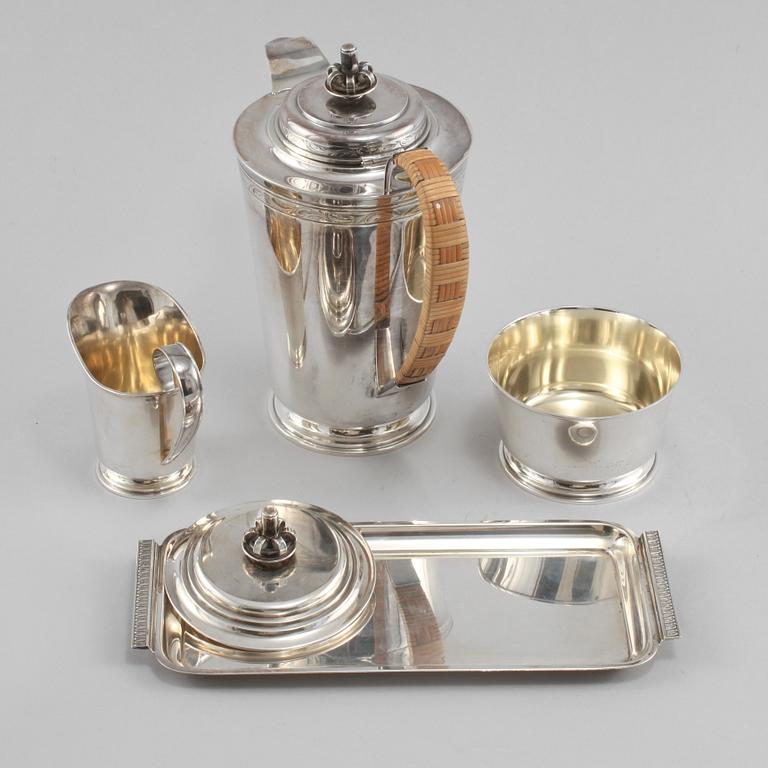 KAFFESERVIS, 3+1 delar, silver, Tore Eldh, Ceson, Göteborg, 1949 samt 1960. Total vikt 845 gram.