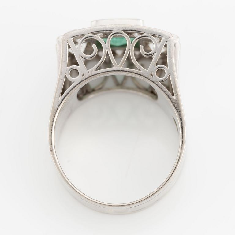 Ring, Hellström & Åhrling. 18K white gold with an emerald and old-cut and brilliant-cut diamonds.