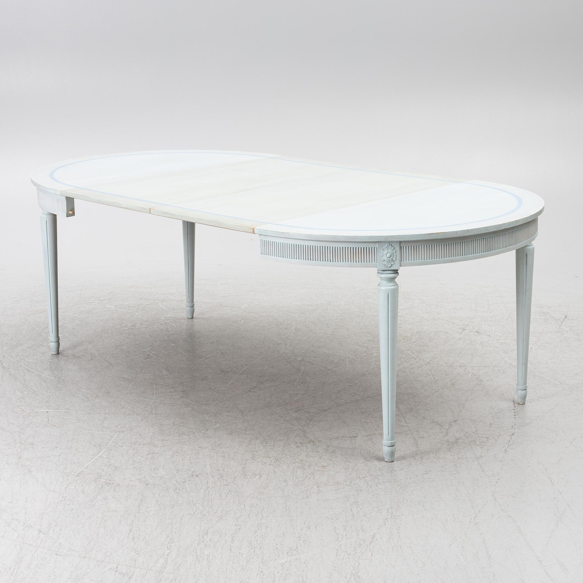 A Gustavian style seven-piece dining suite, mid-20th Century.