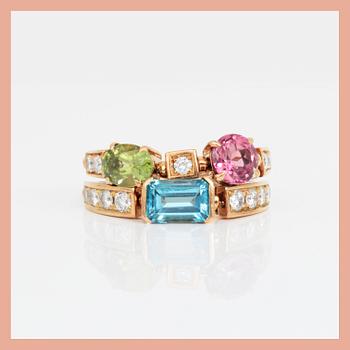 RING, 18K guld med olika färgade stenar, 'Allegra', Bulgari, Italien. Total vikt ca 7,56 g.