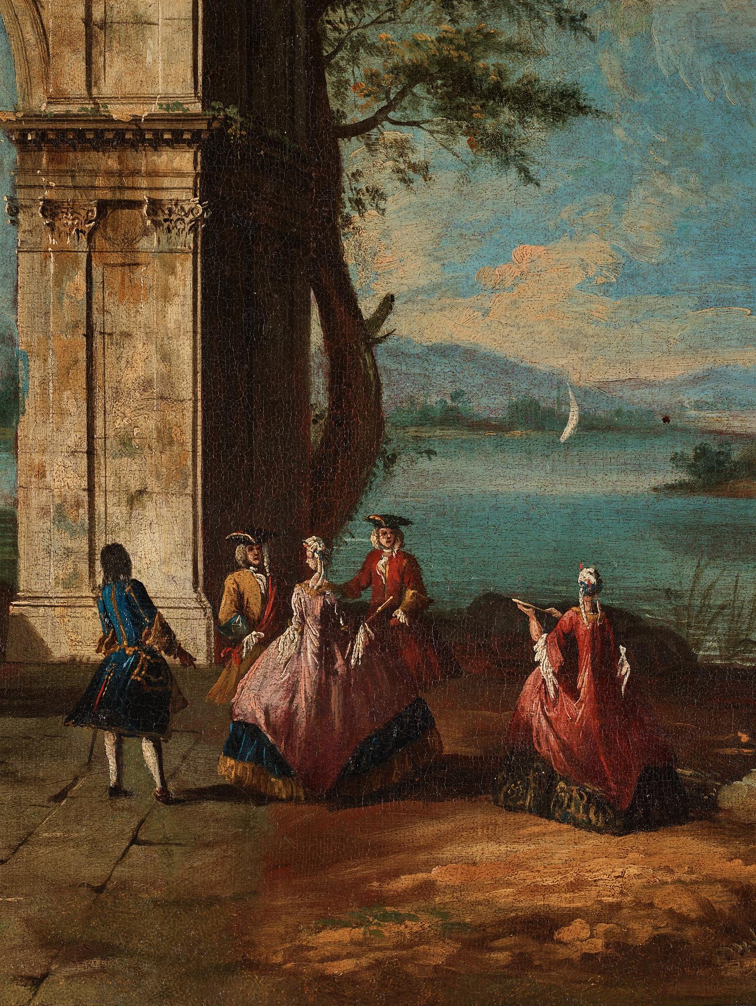 Francesco Albotto Attributed to, Elegant figures amongst classical ruins.