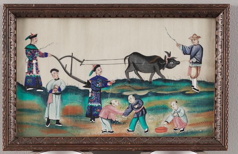 GOUACHER,14 stycken. Qingdynastin sent 1800-tal.