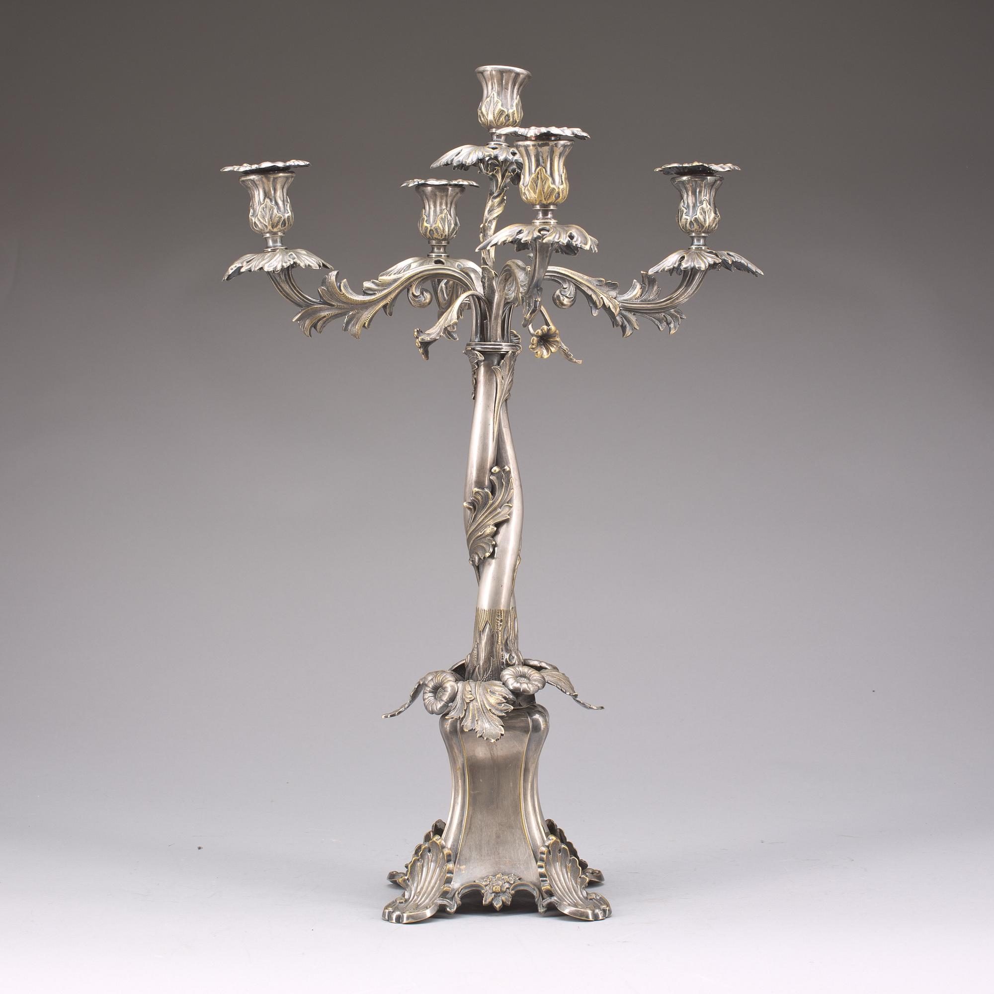 KANDELABER, nysilver, AG Dufva, Stockholm, 1800-talets slut.