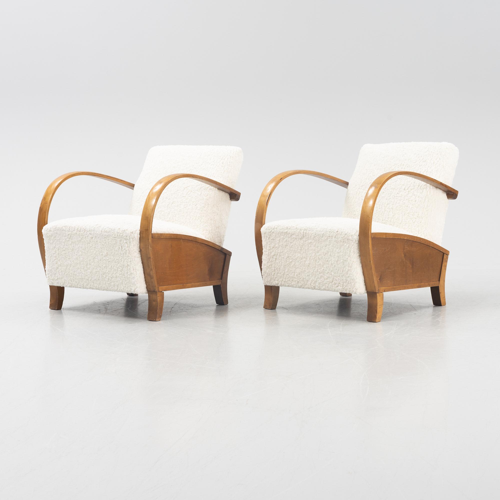 A pair of birch Swedish Modern armchairs, 1940's.