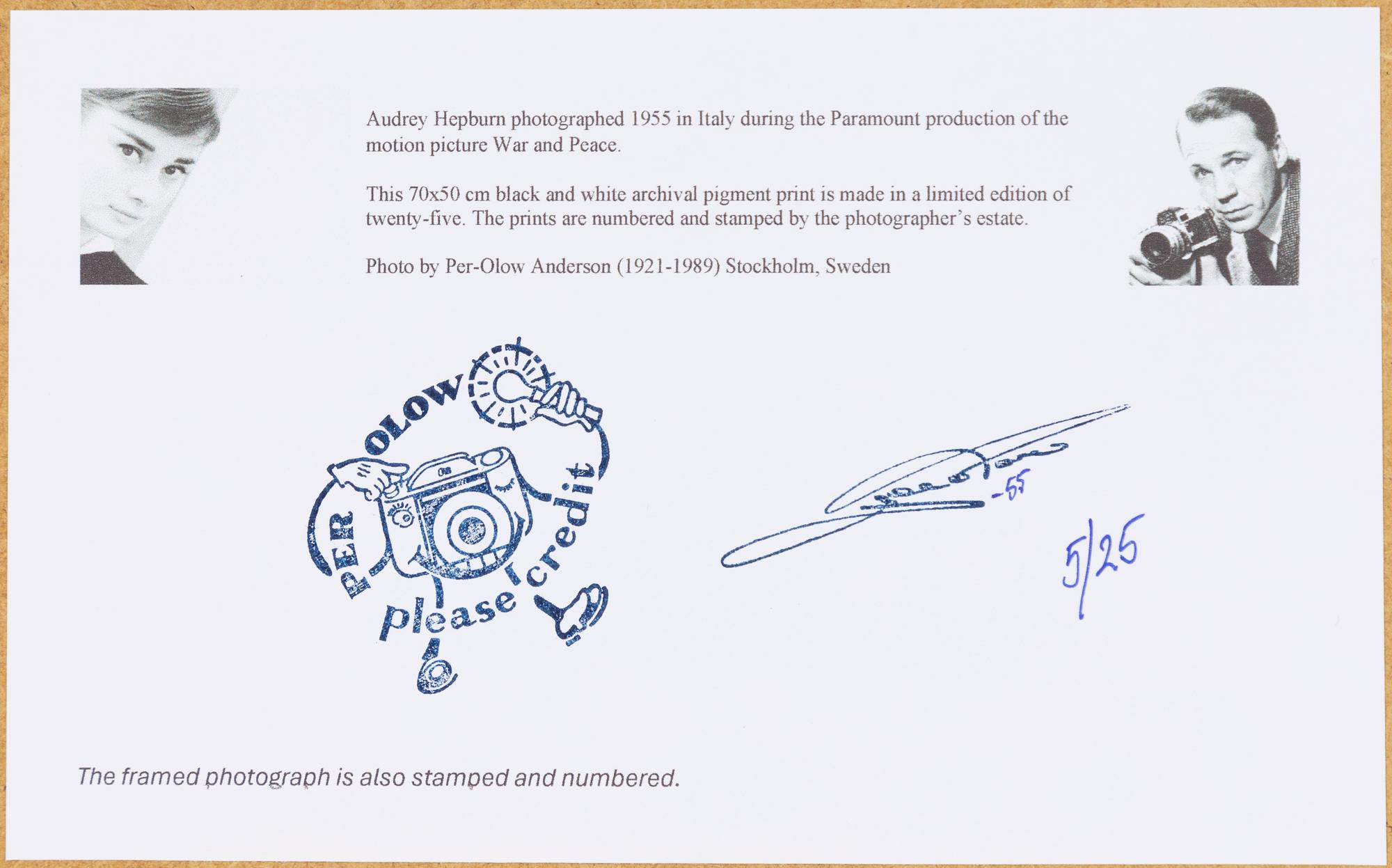 Per-Olow Anderson, "Audrey Hepburn photographed 1955 in Italy during the Paramount production...".