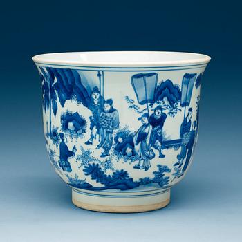 1874. A blue and white flower pot, Qing dynasty.