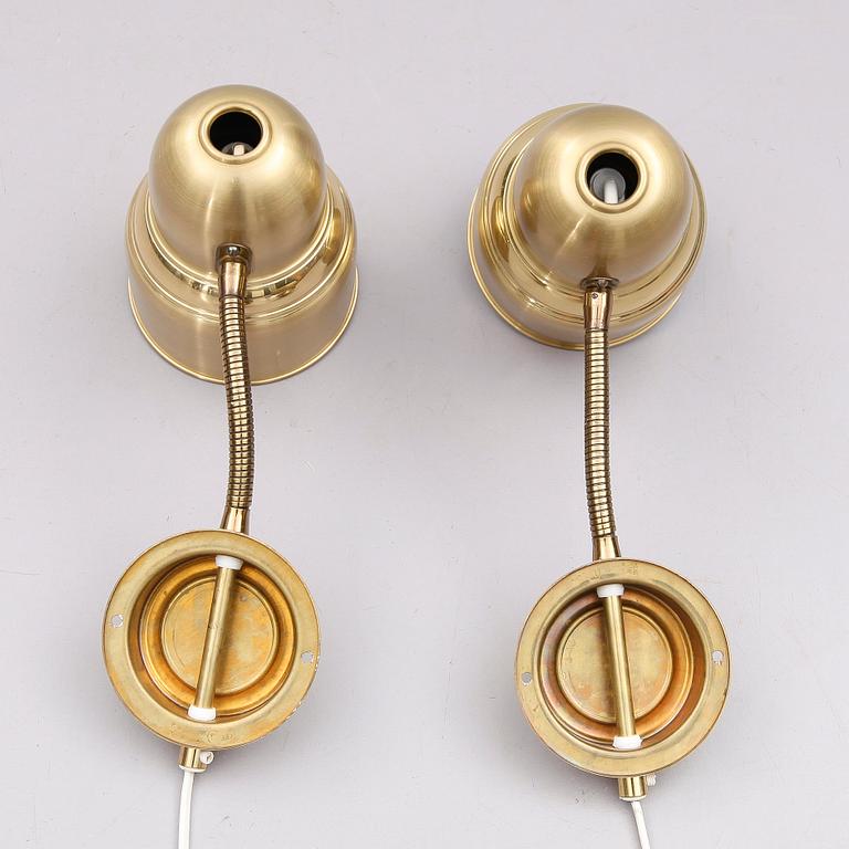 VÄGGLAMPOR, 1 par, mässing, EWÅ, Värnamo, 1900-talets andra hälft.