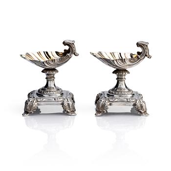 388. A Swedish pair of salt cellars, parcel-gilt silver, marks of Gustaf Theodor Folcker, Stockholm 1842.