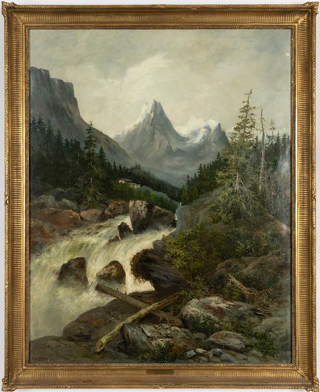 Adolf Hirsch, Alplandskap med fors.