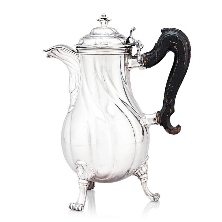 A Belgian 18th century silver coffee-pot, unidentified makers mark, Mons after 1766.