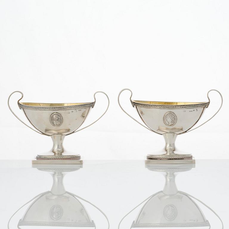 A pair of Swedish Gustavian parcel-gilt silver salt-cellars, mark of Johan Wilhelm Zimmerman, Stockholm 1791.