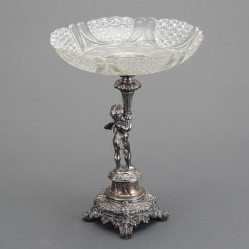 UPPSATSSKÅL, silver och glas, Finland 1890. Vikt ca 1700 g.