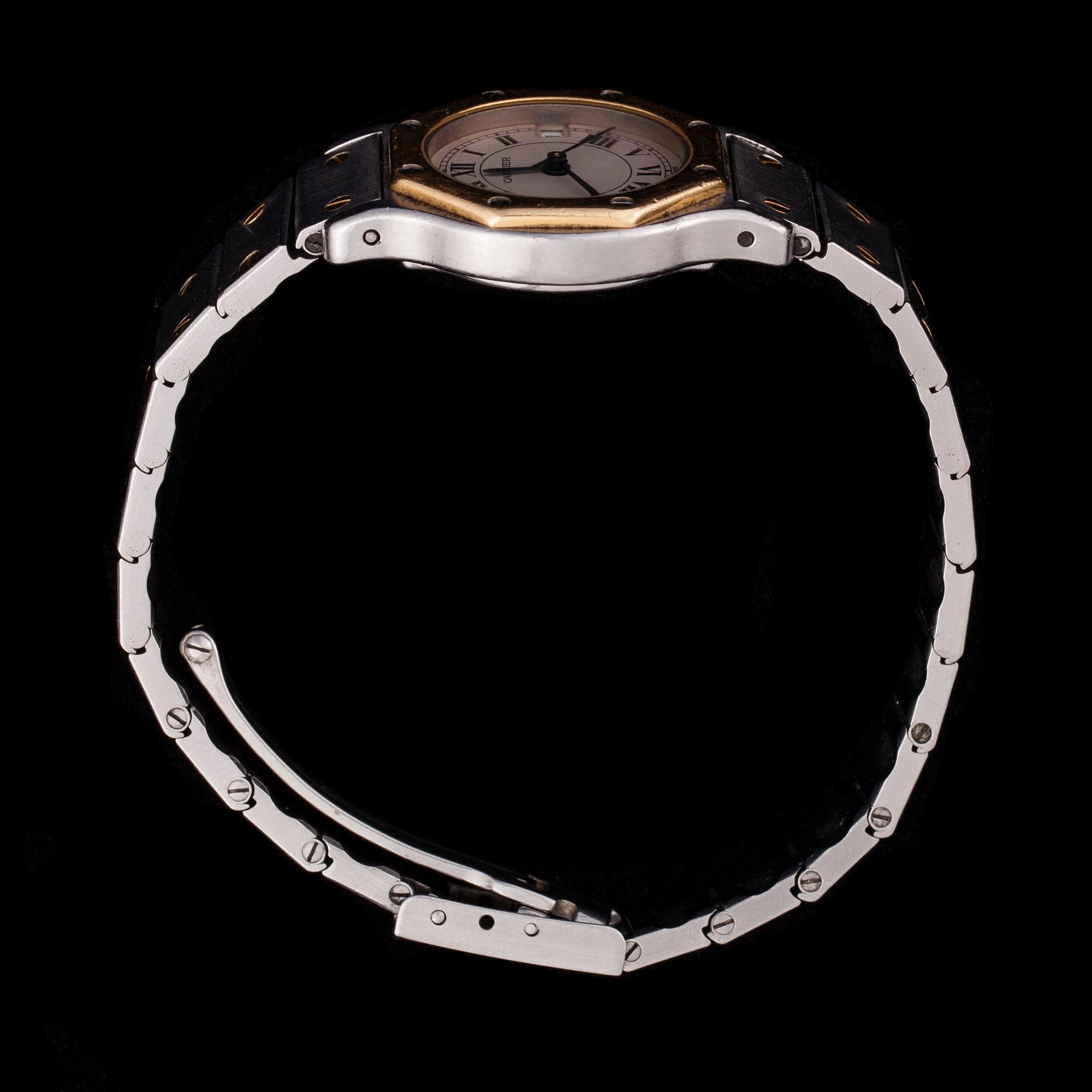 ARMBANDSUR, dam, Cartier Santos, stål på guld. 1900-talets slut.