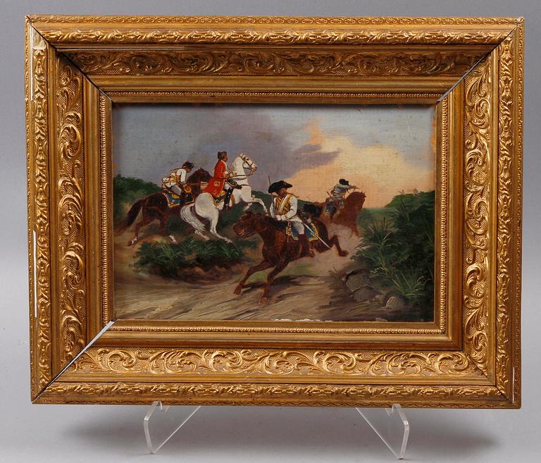 OKÄND KONSTNÄR, olja på pannå. 1800-tal.