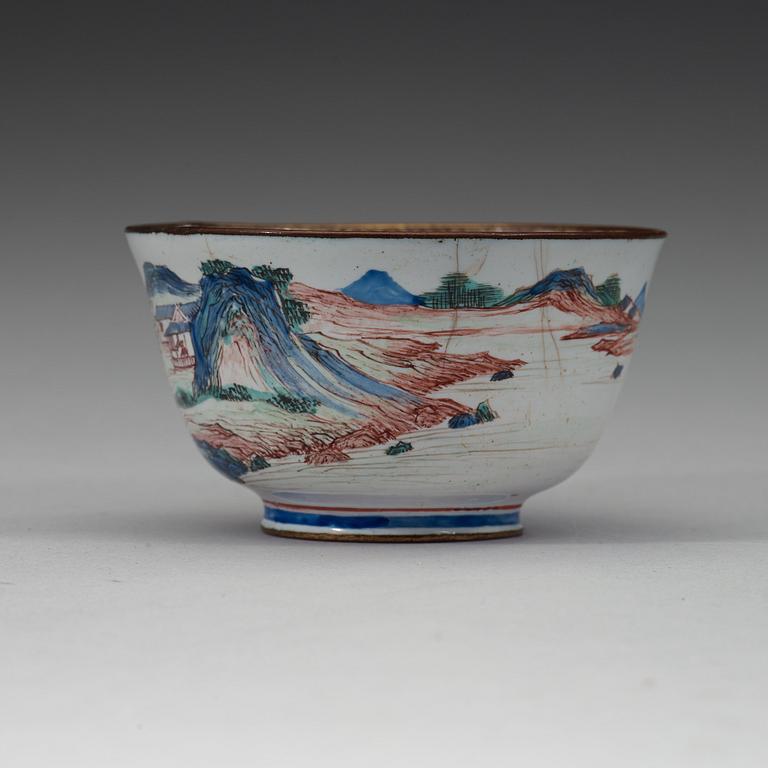 An enamel on copper tea cup, Qing dynasty, 19th Century.