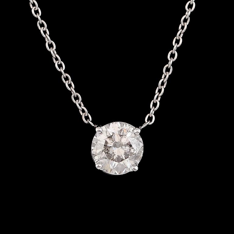 HÄNGE MED KEDJA, 18K vitguld, solitär briljantslipad diamant ca 1.02 ct.