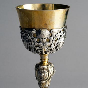 A German 17th century parcel-gilt silver cup, mark of Johann Haltenwanger, Augsburg 1697-1699.