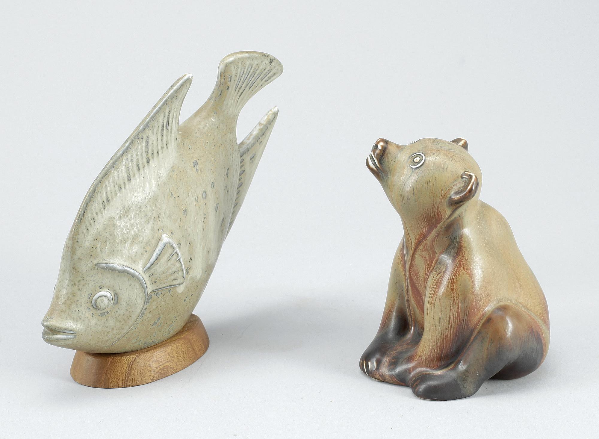 DJURFIGURINER, 2 st, stengods, Gunnar Nylund, Rörstrand.