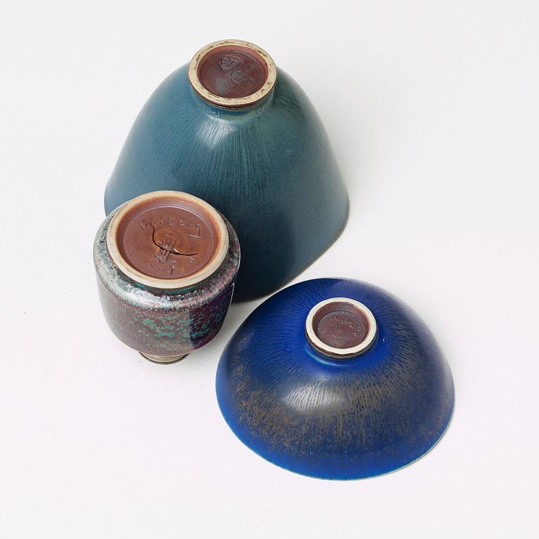 SKÅLAR, 2 st samt VAS, stengods, Berndt Friberg, Gustavsberg Studio.