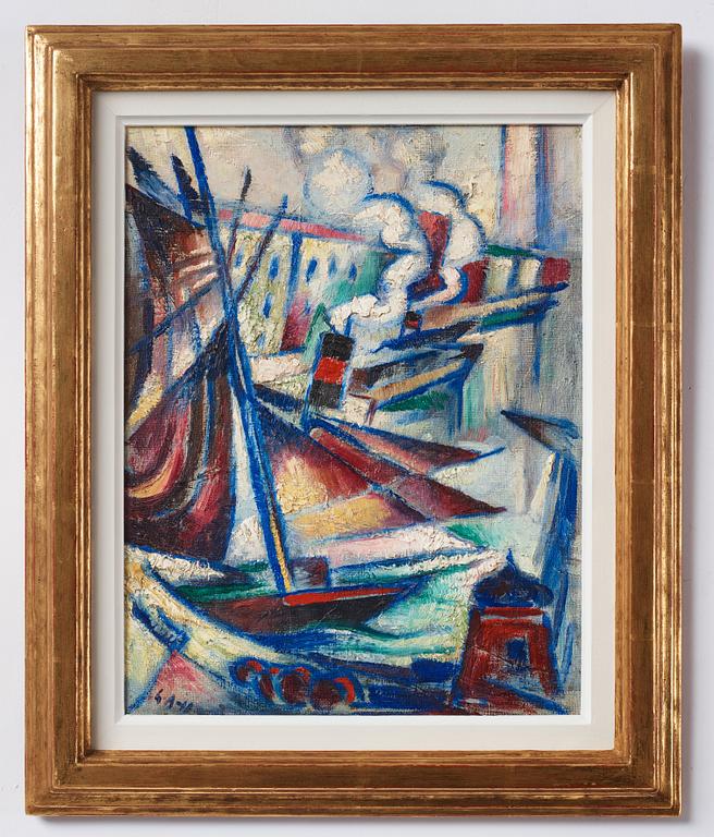 Gösta Adrian-Nilsson, Harbor scene with boats.