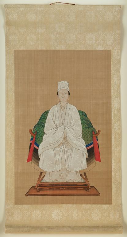 A pair of Thai ancestors portraits, around 1900.