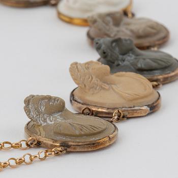 Silver and lava cameo necklace and bracelet.