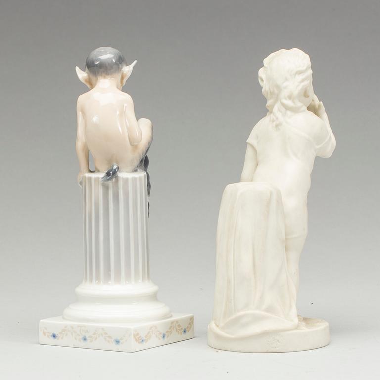 FIGURINER, 2 st, porslin resp parian, Christian Thomsen, Royal Copenhagen och Gustavsberg. 1900-tal.