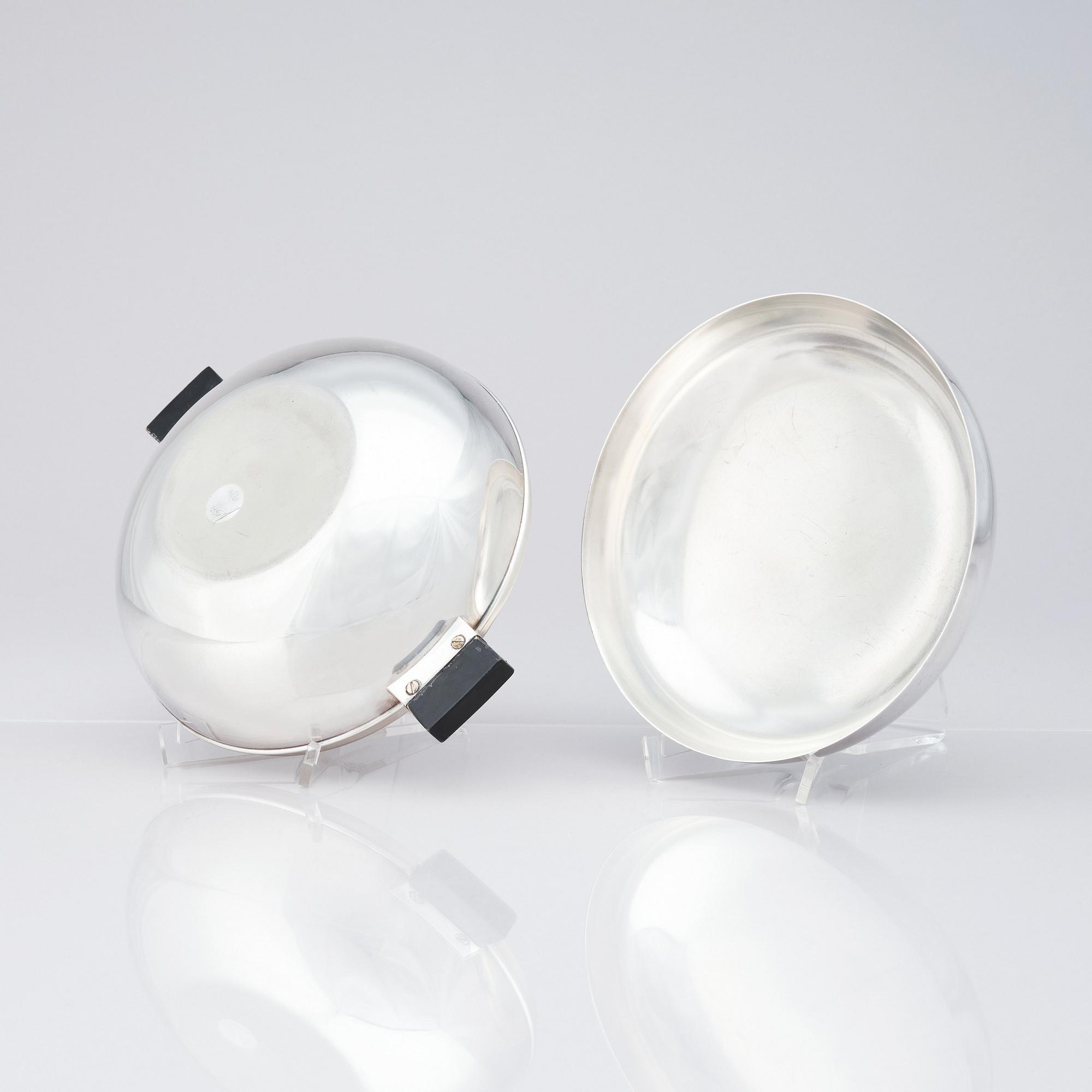 Sylvia Stave, two alpacca lidded dishes, C.G. Hallberg, Stockholm, designed in 1934.